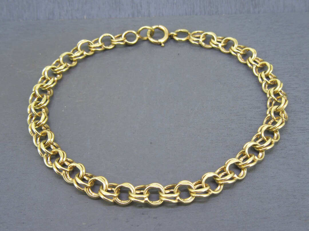 7 14k Gold Double Link Charm Bracelet, Vintage Jewelry Etsy