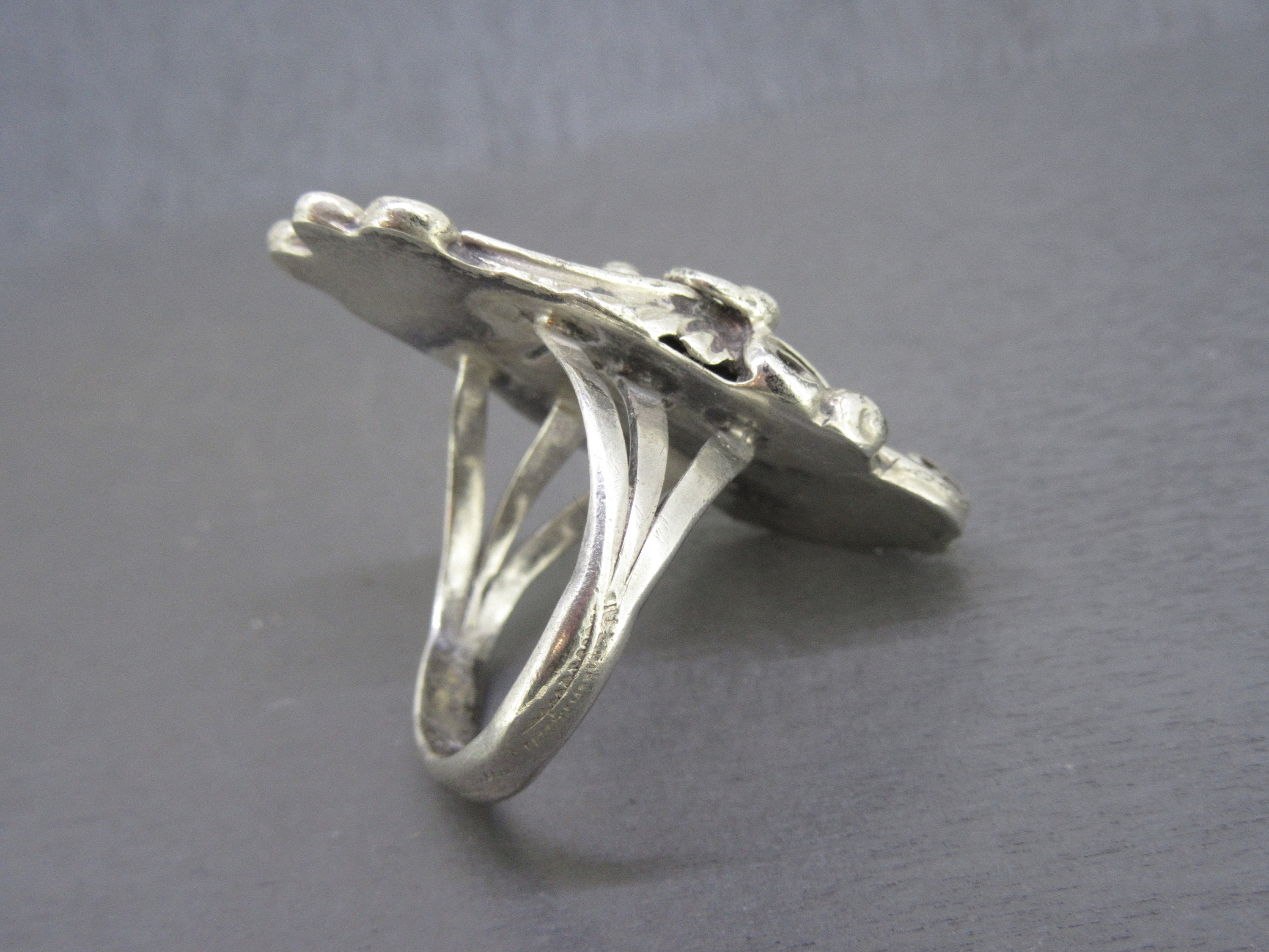 Huge Vintage Sterling Silver Ring With Abstract Leaf and Swirl