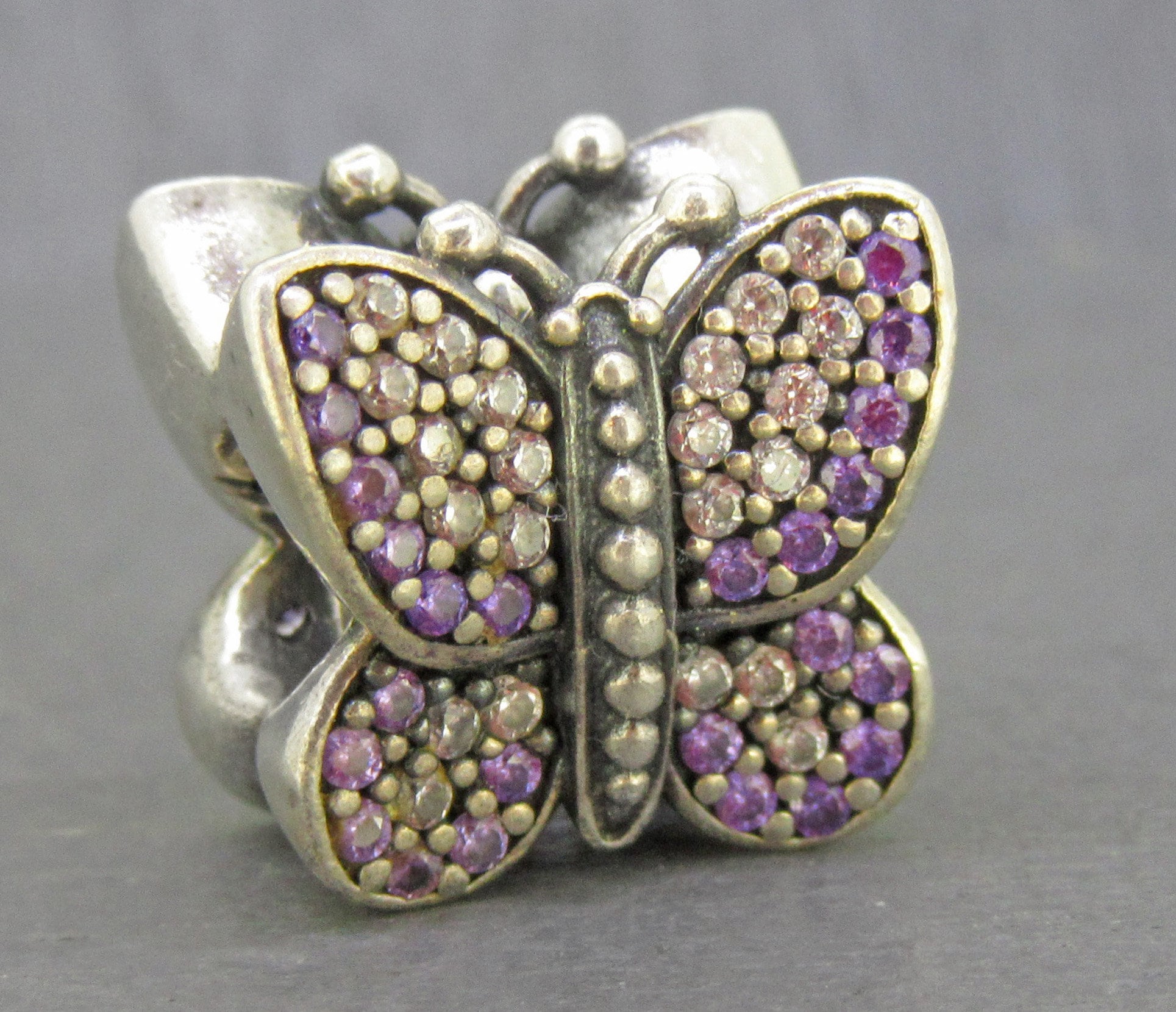 Purple Murano Glass Butterfly Charm For European Bracelets – S925 Sterling Silver, Zircon Accents