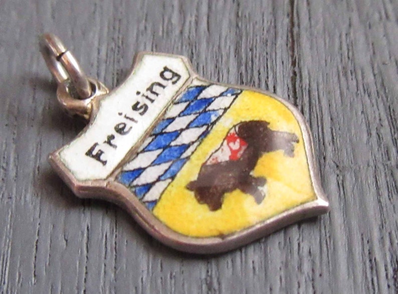 Enamel Shield Charm Deutschland Souvenir Freising Germany Charm Sterling Silver 835 Silver Charm REU Freising Coat of Arms