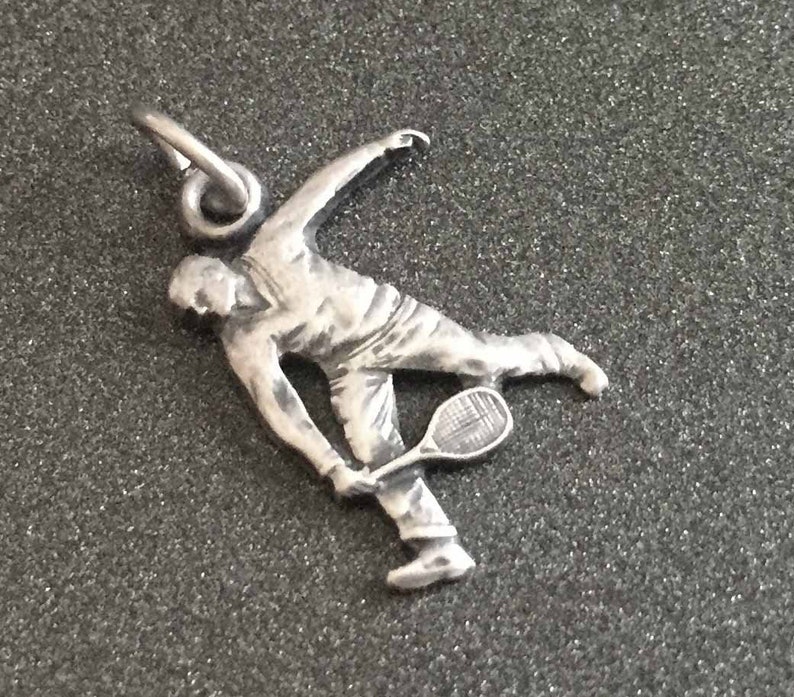 Vintage Charm Sterling Silver Sports Charm for Charm Bracelets Gift for Racquetball Player Vintage Racquetball Player Charm Racquet
