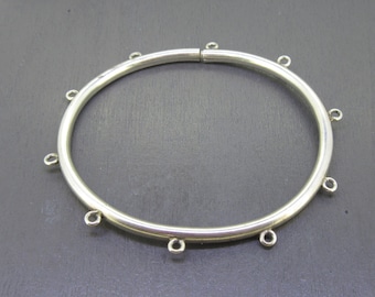 7&quot; Antique Charm Bangle Bracelet, Antique Sterling Silver Charm Bracelet with Attachment Loops
