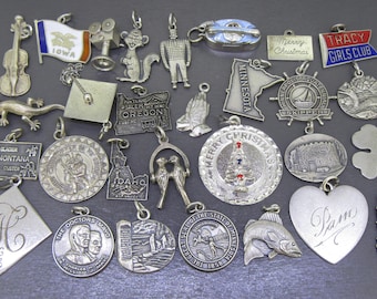 Choice Vintage Sterling Silver Charms, Minnesota Souvenir Charms, State Travel Charms, Iowa Flag, Telephone, St Christopher, Violin