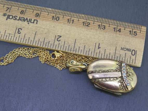 Antique Etruscan Oval Locket Necklace with Seed P… - image 7