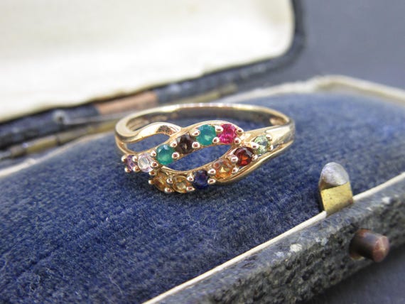 Vintage 10K Gold Multi Gemstone Ring, Rainbow Gemstone Ring, 10k Gold Ring, Size 8 1/4 Ring, Colorful Gem Ring, Stacking Ring
