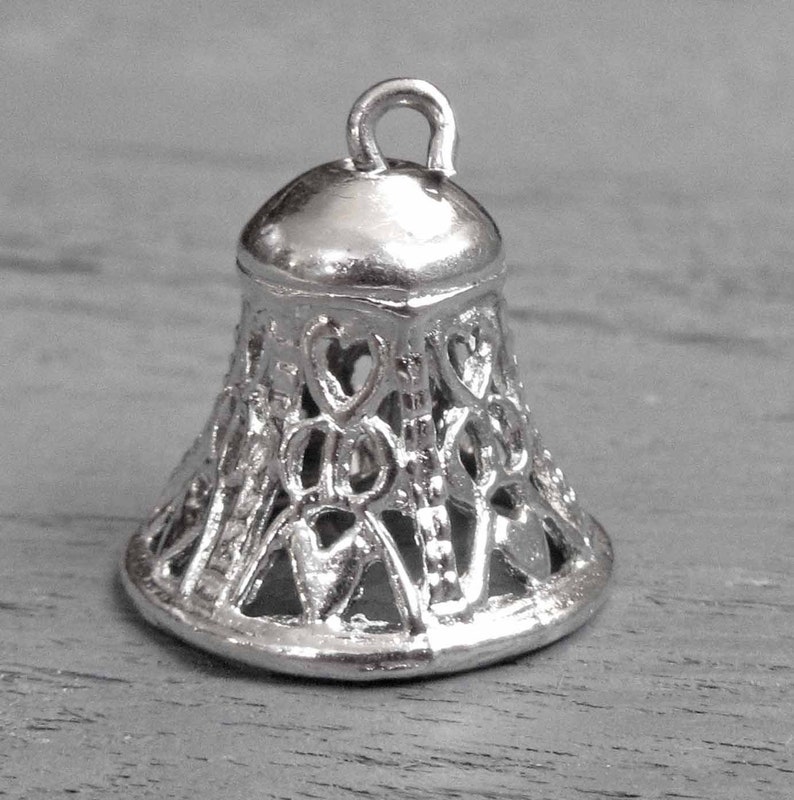 Wells Sterling Sterling Silver Filigree Bell Charm Musical Bell Charm for Charm Bracelets Christmas Bell Charm Vintage Bell Charm