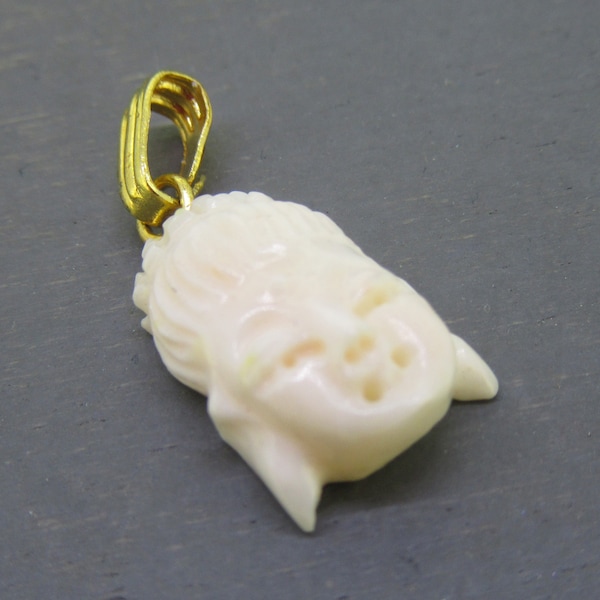 Vintage Carved Bone Buddha Face Charm or Small Pendant