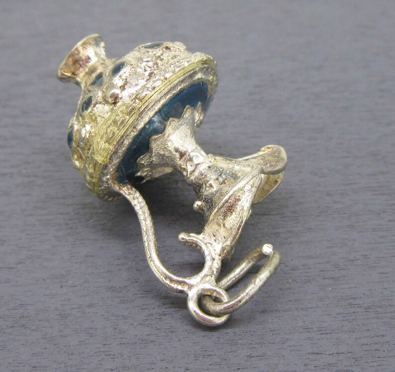 Blue Enamel Ornate Water Jug Charm Huge Sterling Silver Water Pitcher Charm Water Jug Charm Water Urn Charm for Charm Bracelets
