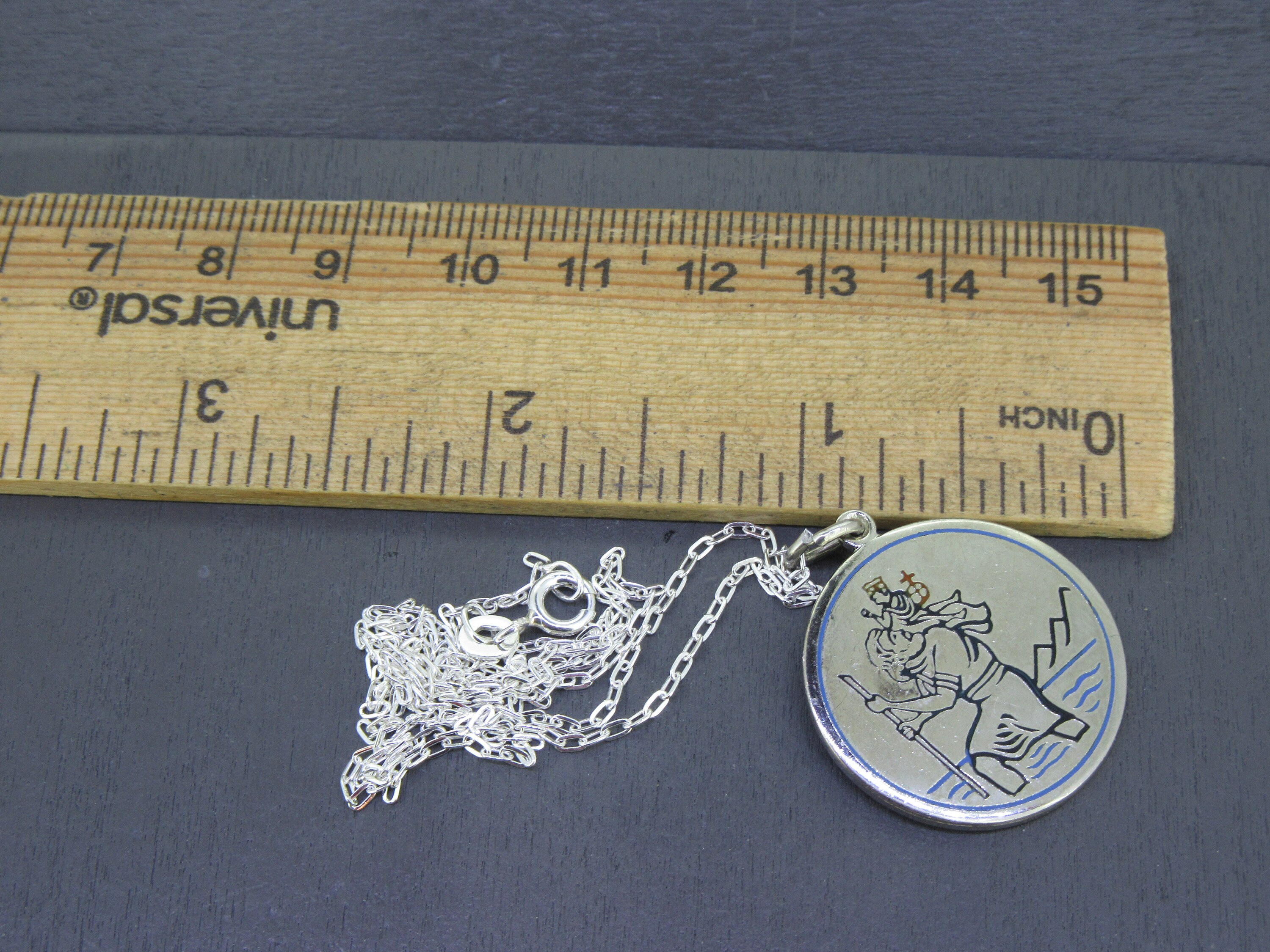 Vintage Sterling Saint Christopher Pendant Necklace by Creed