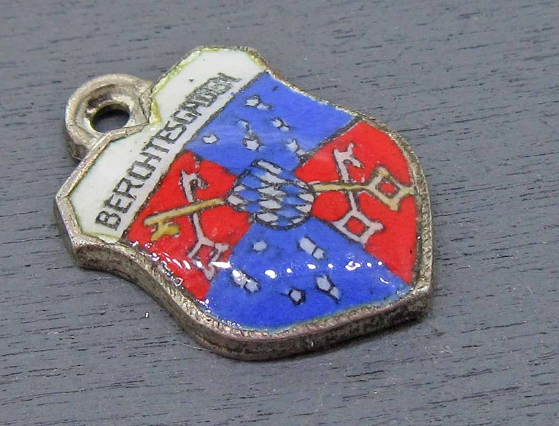Berchtesgaden Germany Charm Sterling 800 REU Silver Enamel Shield Charm Deutschland Souvenir Red and Blue Coat of Arms charm