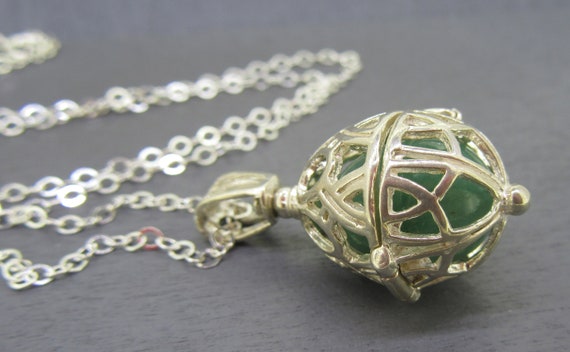 Sterling Jadeite Egg Necklace with 16" Sterling S… - image 3