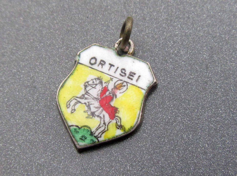 Ortisei Italy Charm Italian Souvenir Ortisei Italy Coat of Arms Charm Enamel Shield Charm Sterling Silver 800 Silver Charm