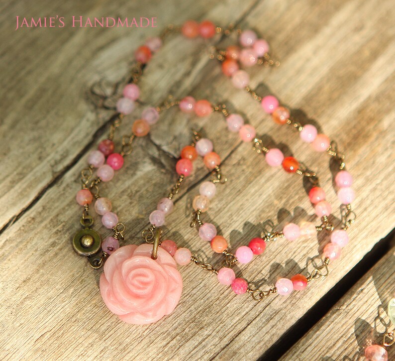 Pink Jade Rose Gemstone & Love Messenger Bird Necklace for Her - Etsy