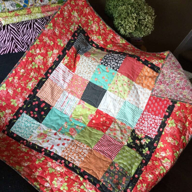 Sweet Cherry Farmgirl Baby Quilt 40x 40 Blanket Etsy