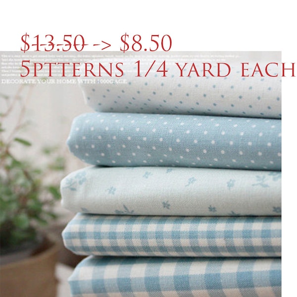 Clearance Sale Smoothie Blue Series Quilting Fabric Fat Quarter Bundle 5 FQ 100% Cotton Sewing Fabric 1/4 Yard 5 Pieces Bundle