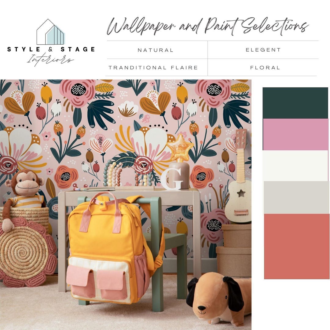 Premade Sherwin Williams Kids Nursery Pink Paint and Floral Wallpaper ...