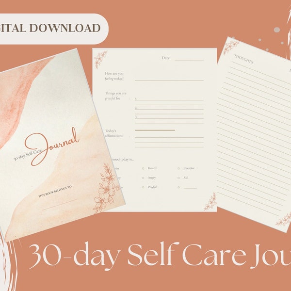 30-Day Self-Care Journal - Digital Journal - Simple Printable Daily Journal - Mental Health Journal - Mindfulness Journal, GoodNotes Journal