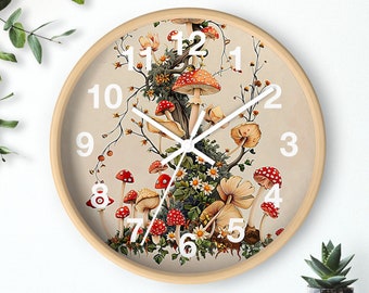 Horloge murale lunatique en forme de champignon - charmante décoration d'intérieur cottagecore, décoration murale de ferme, parfait cadeau de pendaison de crémaillère