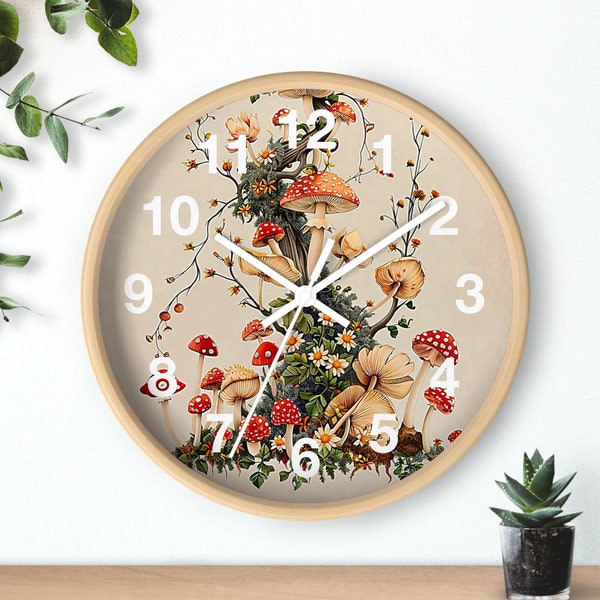 Whimsical Mushroom Wall Clock - Charming Cottagecore Home Decor, Farmhouse Wall Decor, Perfect Country Living Space Accent Housewarming Gift