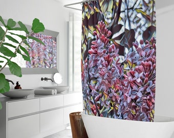 Purple Lilac Floral Shower Curtain - Chic Stylish Bathroom Decor, Ideal for Home Beautification and Home Decor Gift