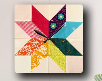Quilt Block Wall Clock - Stylish Acrylic Home Decor for Sewers - Perfect Gift for Seamstresses and Quilters - Unique Sewing Room Wall Decor