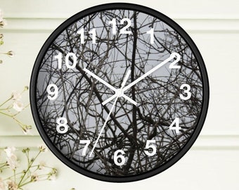 Stylish Tree Limb Wall Clock - Rustic Black and Gray Decor Piece for Any Room, Functional Art, Thoughtful Anniversary Gift