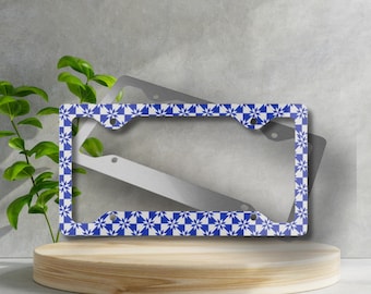 Hunters Star Quilt Block registreringsskyltsram - Röd & Vit nyhet registreringsskyltsram, Glansig registreringsskyltsram, Cottage Core-ram