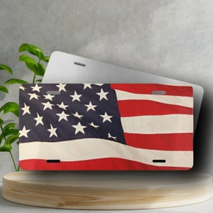 American Flag Vanity Plate - USA Flag License Plate, Brushed Aluminum Front Car Plate, Patriotic Vanity Plate, Car Accessories