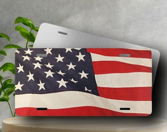 Vanity Plate mit amerikanischer Flagge - USA-Flaggen-Kfz-Schild, Autoplatte aus gebürstetem Aluminium, Vaterländischer Waschtisch, Autozubehör