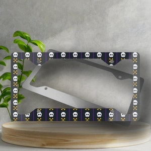Skull & Crossbones License Plate Frame - Halloween Novelty License Plate Cover, Glossy Finish, License Plate Frame, Automotive Accessory