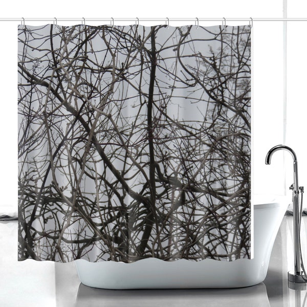 Chic Tree Design Shower Curtain in Monochrome Black/Gray, Stylish Bathroom Accessory - Perfect Home Decor Gift
