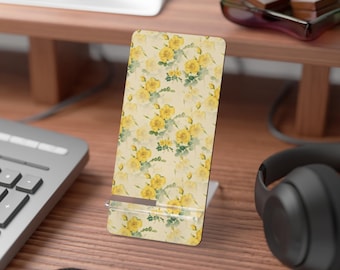 Suporte de exibição portátil para smartphone/celular com estampa floral amarela - Suporte para celular, Organizador de mesa, Acessório para celular, Decoração para casa, Decoração para escritório