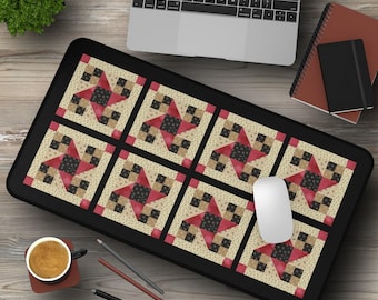 Farmhouse Quilt Block Desk Mat, Office Computer Mat, Craft Mat, Multipurpose Mat, Cottage Core Table Decor, Home Decor, Country Desk Decor