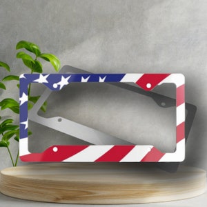USA Flag Metal License Plate Frame - Patriotic Novelty License Plate Cover, Glossy Finish, USA License Plate Frame, Automotive Accessory