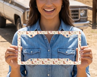 Cowgirl Metal License Plate Frame - Country Hats Novelty License Plate Cover, Glossy Finish, Boots License Plate Frame, Automotive Accessory