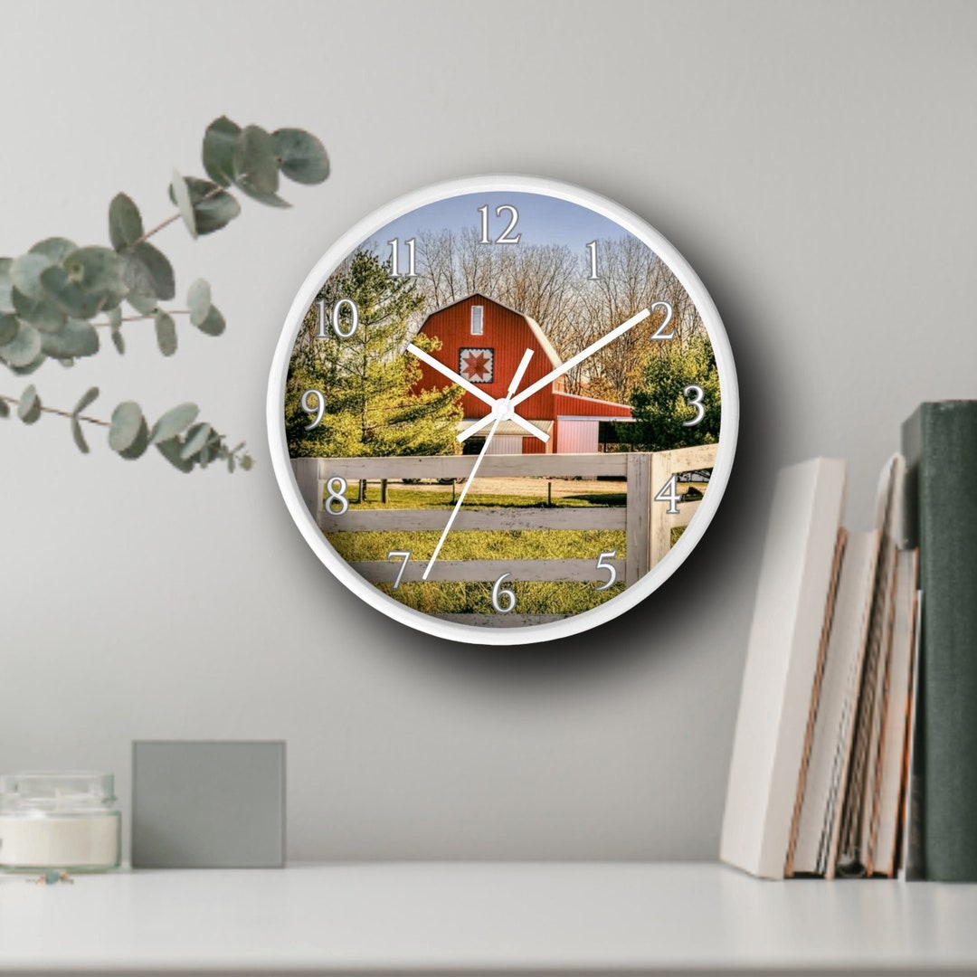 Red Quilt Block, Barn Wall Clock - Quilt Block Wall Clock, Farmhouse ...