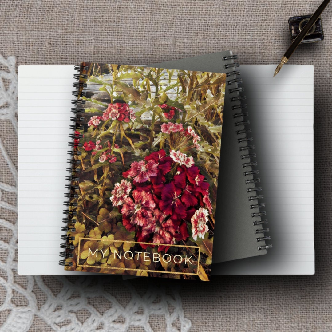 Vintage Floral Spiral Notebook - Personal Log Book With Ruled Lines ...