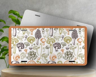 Orange Mushroom Vanity Plate - Fungi Auto Plate, Novelty License Plate, Aluminum Car Plate, License Plate, Front of Car Plate, Car Accessory