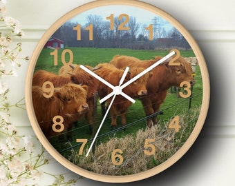 Highland Cows Wall Clock - Rustic Farmhouse Decor, Perfect for Ranchers & Country Home, Unique Gift for Animal Lovers