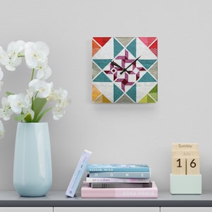 Detailed Quilt Block Wall Clock - Acrylic Farmhouse Home Decor - Cottagecore Wall Decor - Gift for Seamstresses and Quilters