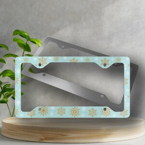 Aqua Snowflake License Plate Frame - Novelty License Plate Cover, Glossy Finish, Holiday Plate Frame, Christmas Automotive Accessory, Car