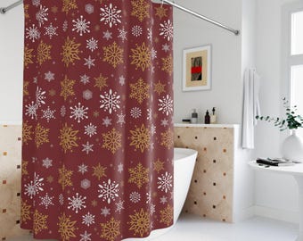 Burgunder Schneeflocke Duschvorhang - Feiertagsdekor, Weihnachtsdekor, Duschvorhang, Badezimmerdekor, Badezimmerzubehör, Wohnkultur