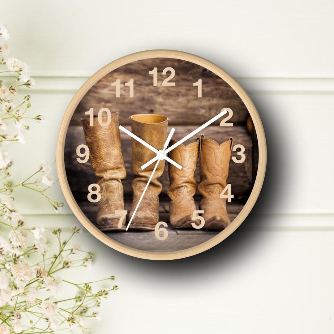 Cowboy Boot Clock Country Cowboy & Cowgirl Boots Clock - Rural Country Wooden Clock ...