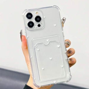 Custodia trasparente per telefono con porta carte e design a forma di cuore bianco