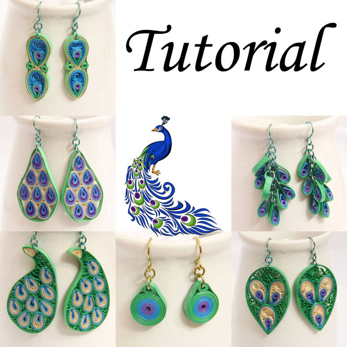 Tutorial for Paper Quilled Peacock Earrings PDF Peacock Inspired Eco Friendly Jewelry Etsy
