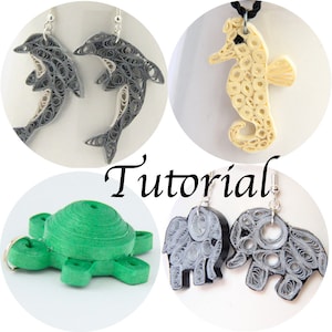 Tutorial for Paper Quilled Animal Jewelry PDF Dolphin Elephant Seahorse Turtle Earrings Pendant