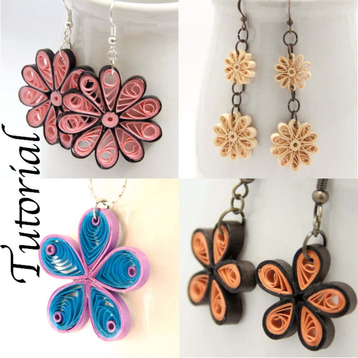 Tutorial for Paper Quilled Jewelry PDF Flower Earrings and Pendant Designs DIY Wedding and