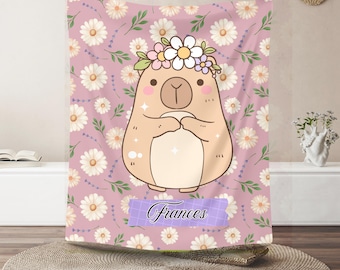 Personalized Capybara Blanket, Custom Name Throw, Nursery Decor, Baby Shower Gift, Toddler Blanket