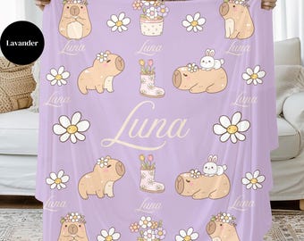 Personalized Capybara Blanket: Velveteen or Sherpa Cozy Blanket, Nursery Decor, Gift for Girls