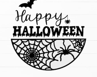 Halloween Door Hanger SVG, Spider Web Bat Cut File (Digital Download)